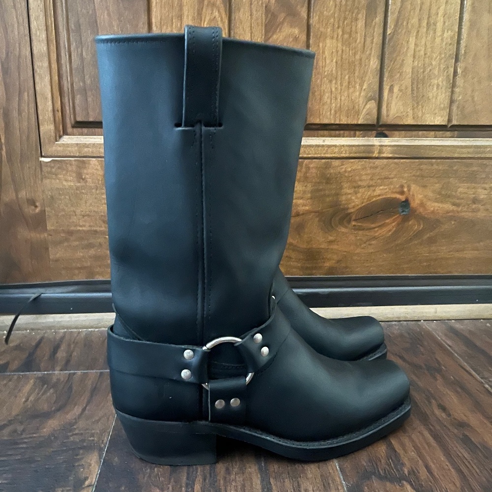 Frye Boots - Tall Harness Biker Boots, Black Leather, Women’s Sz. 8.5